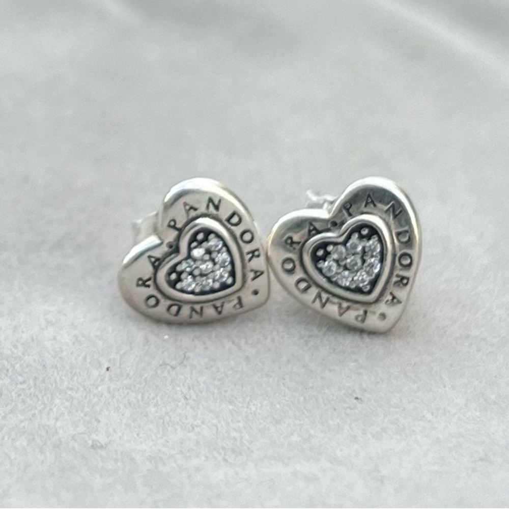 Pandora Silver Heart Earrings with Sparkling Accents